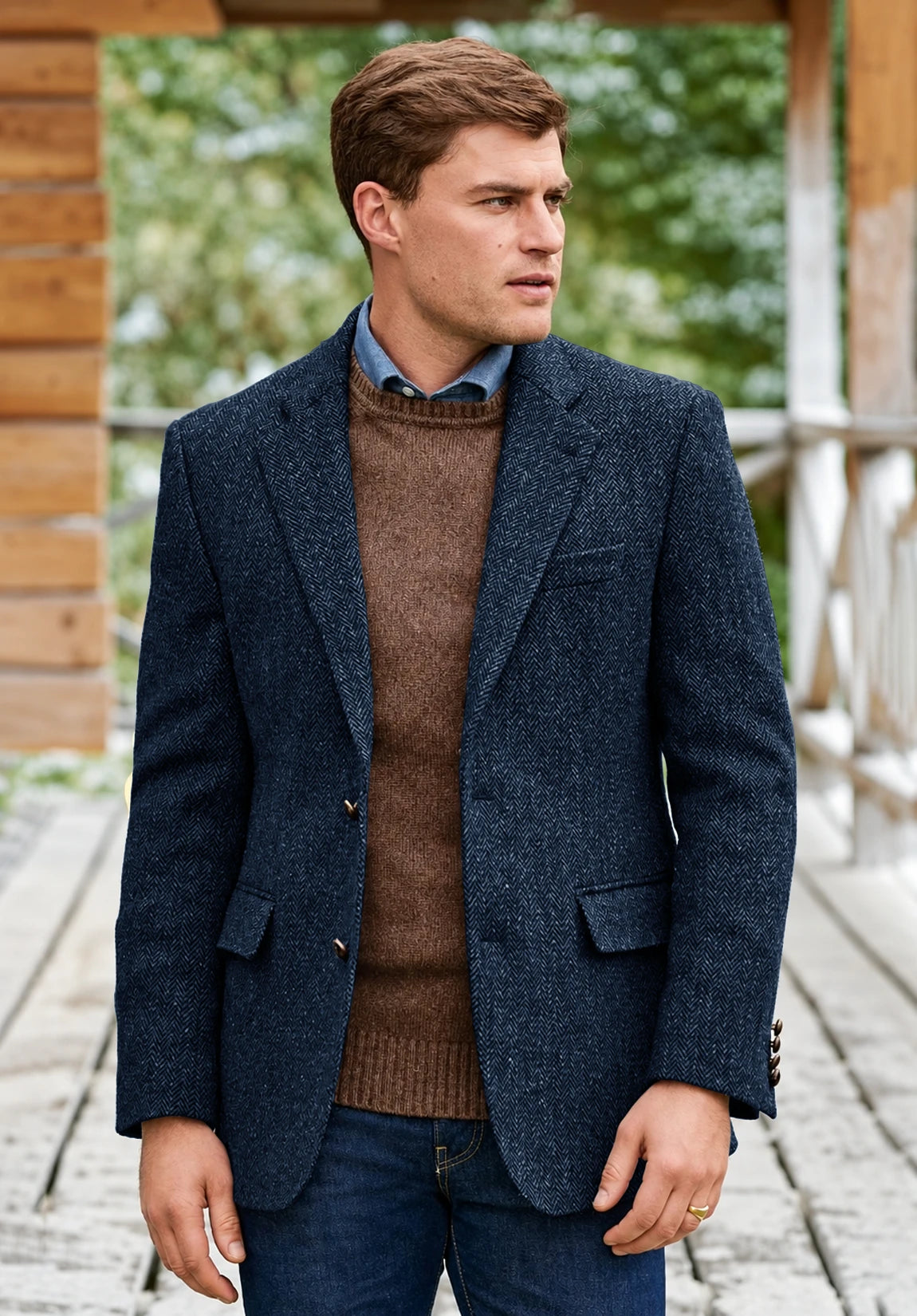 Men's navy herringbone jacket