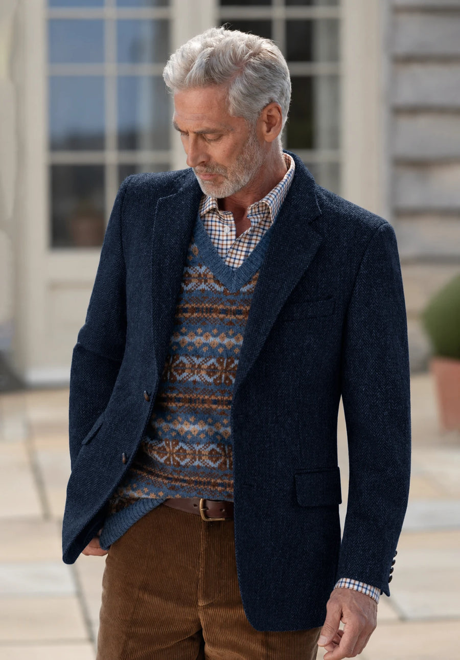 Men's navy herringbone jacket