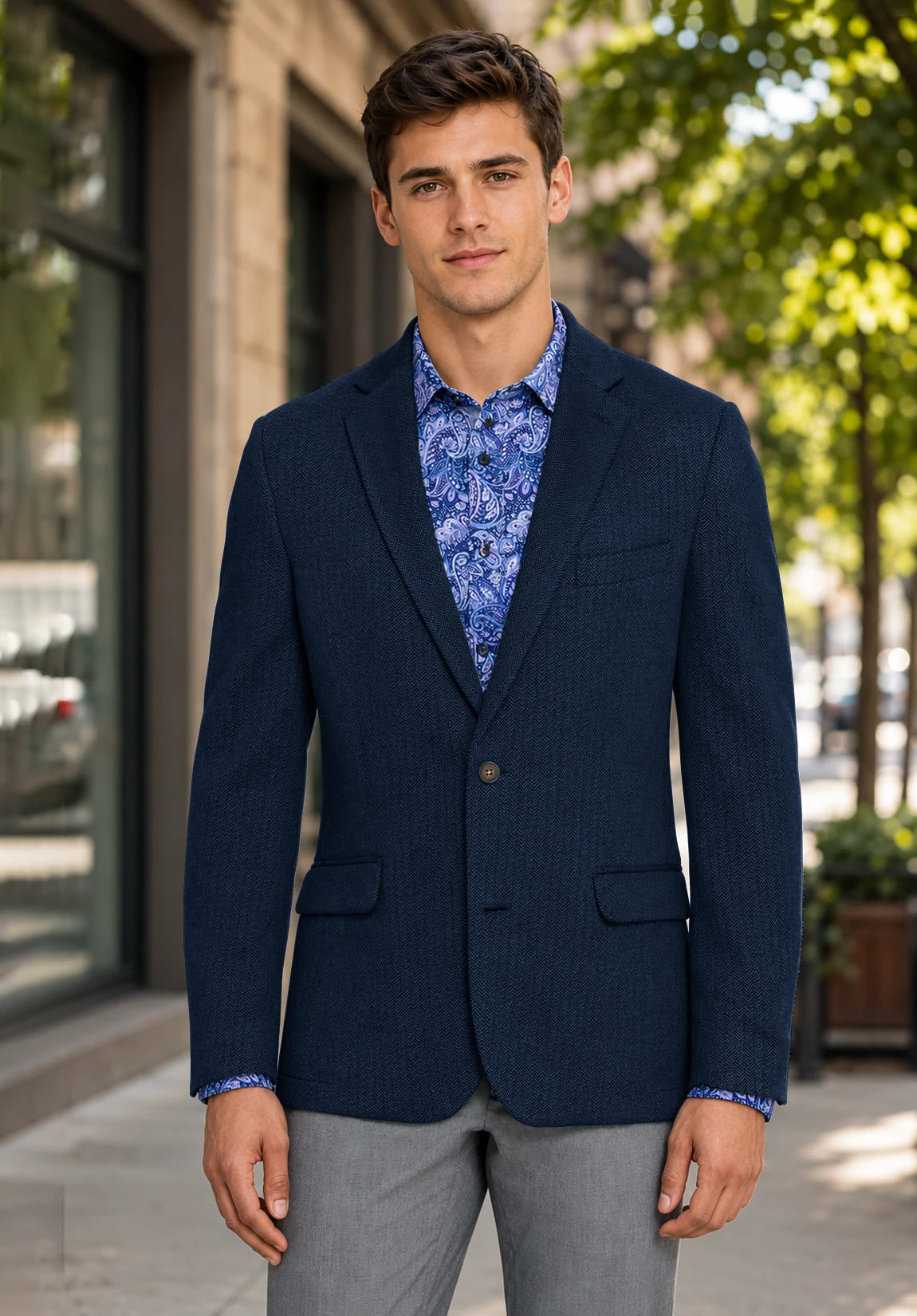 Men's navy herringbone jacket