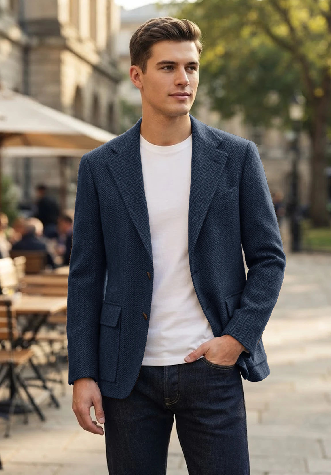 Men's navy herringbone jacket