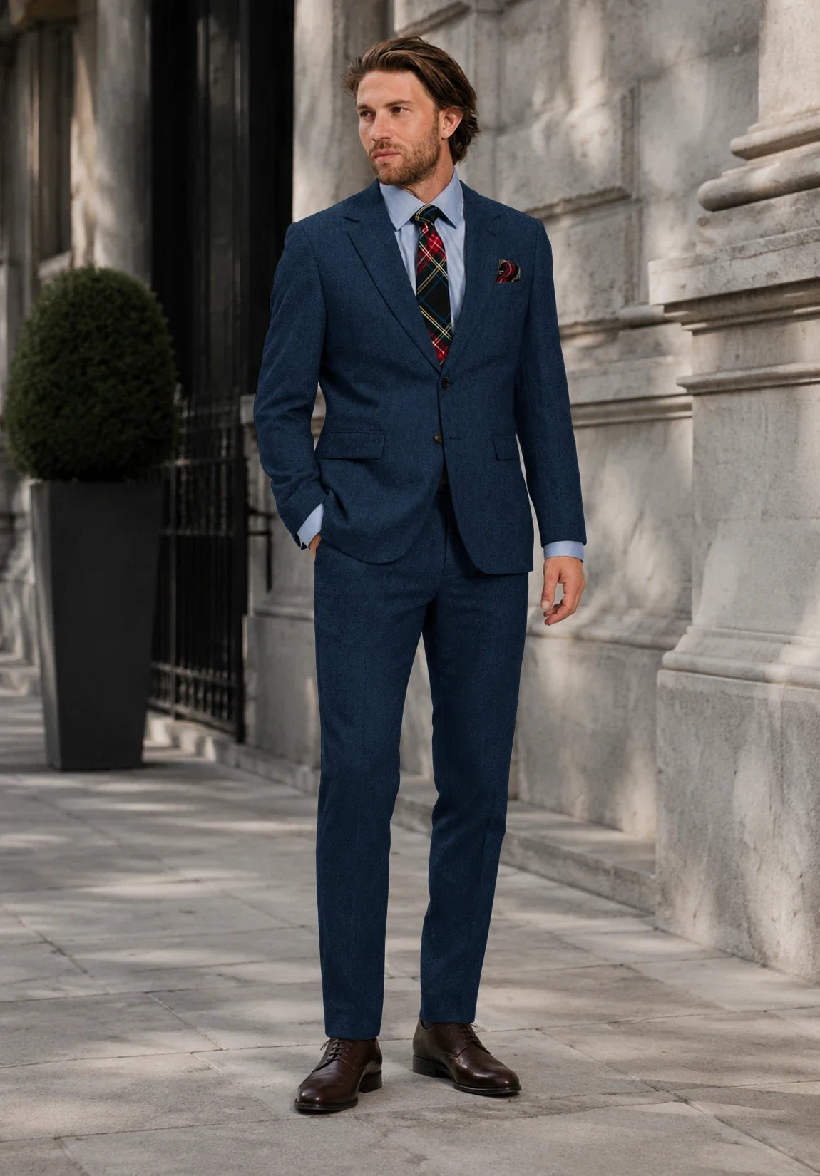 Men's Classic Fit Premium Herringbone 2 Piece Suit for Meetings