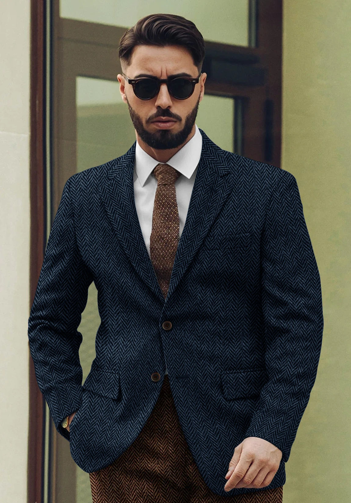 Men's navy herringbone jacket