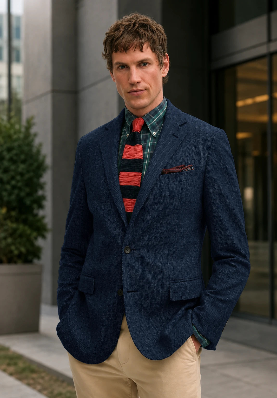 Men's navy herringbone jacket