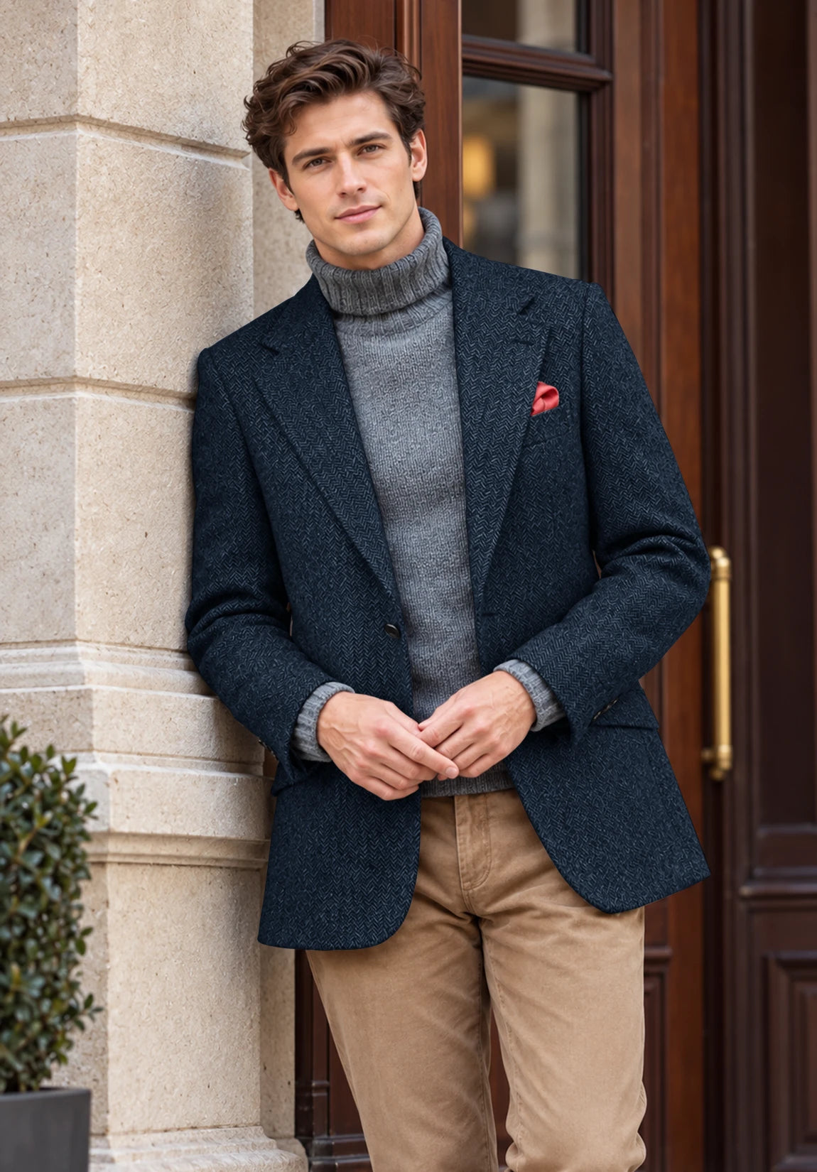 Men's navy herringbone jacket