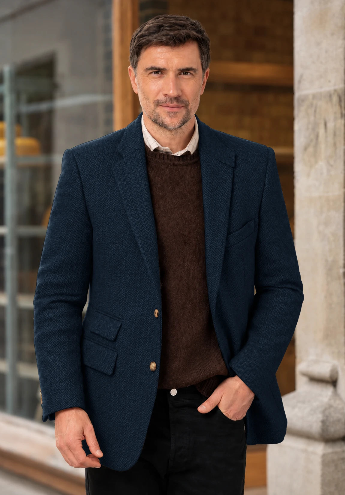 Men's navy herringbone jacket