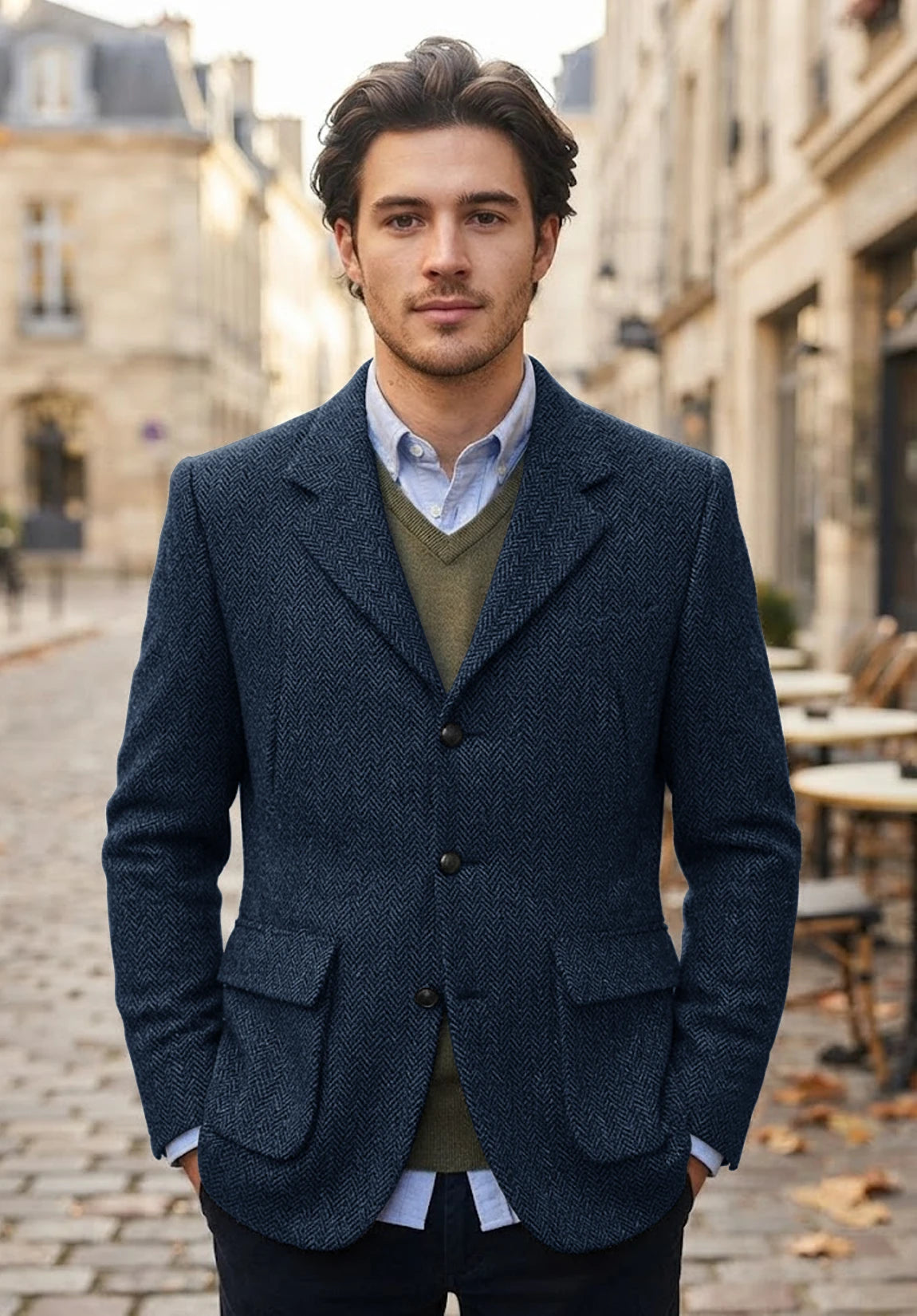 Men's navy herringbone jacket