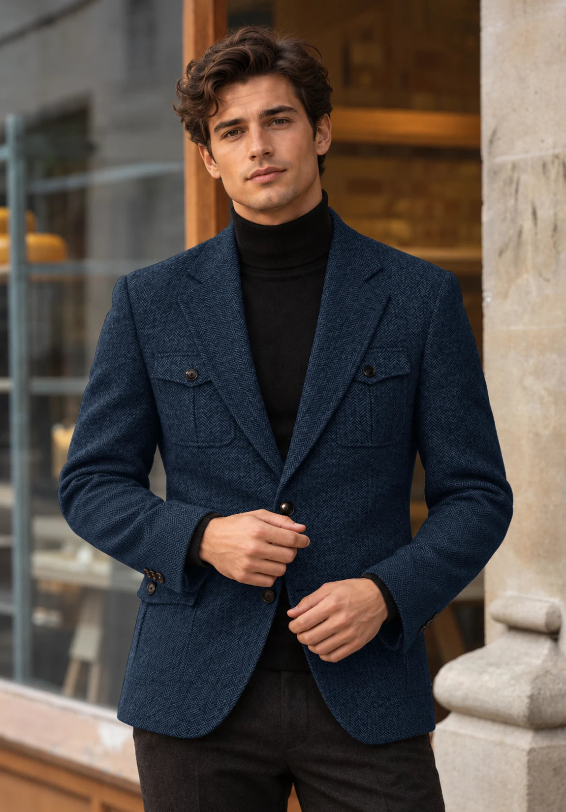 Men's navy herringbone jacket