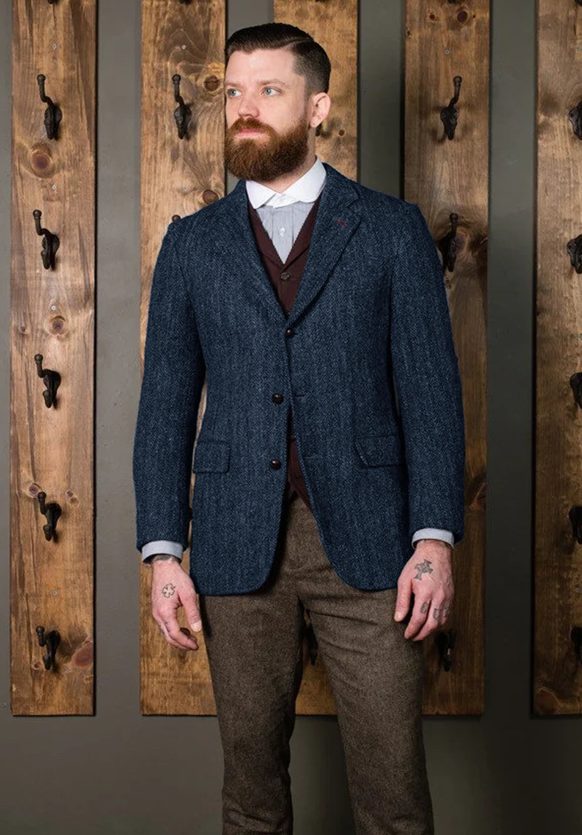 Men's navy herringbone jacket