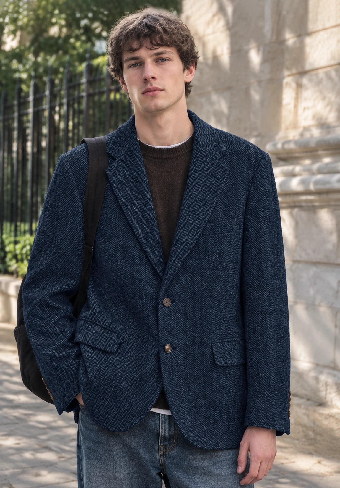 Men's navy herringbone jacket