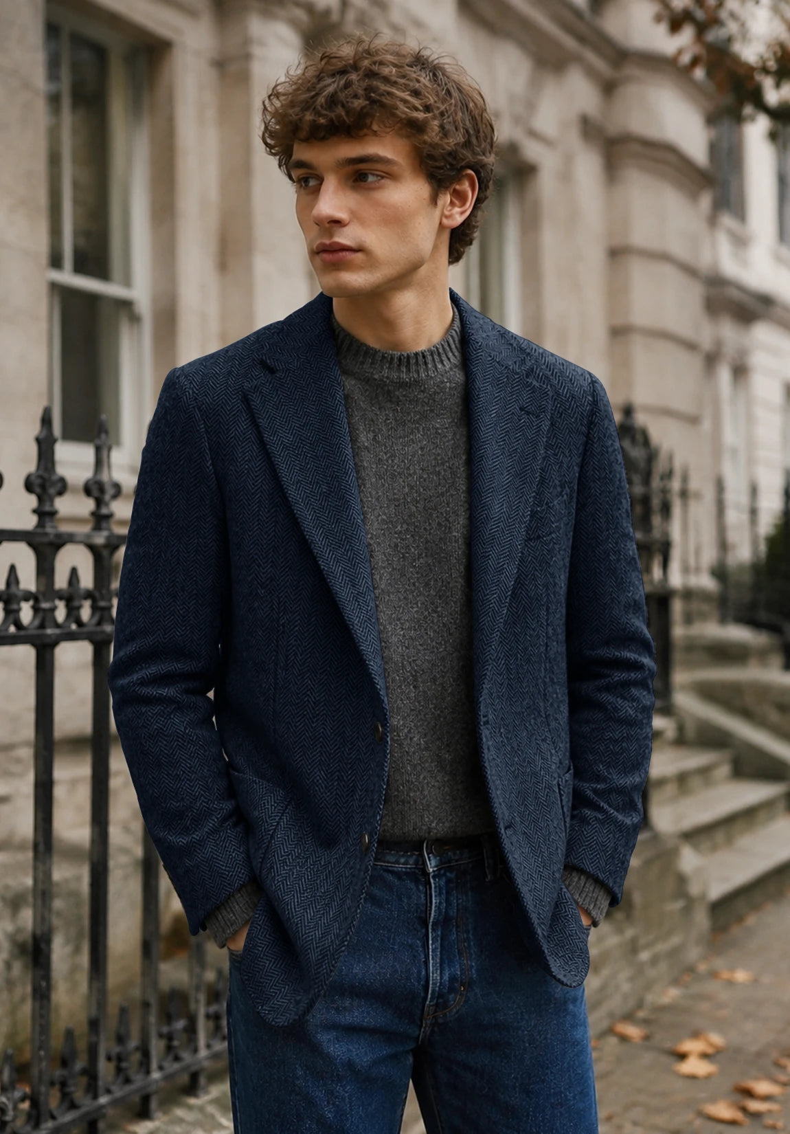 Men's navy herringbone jacket