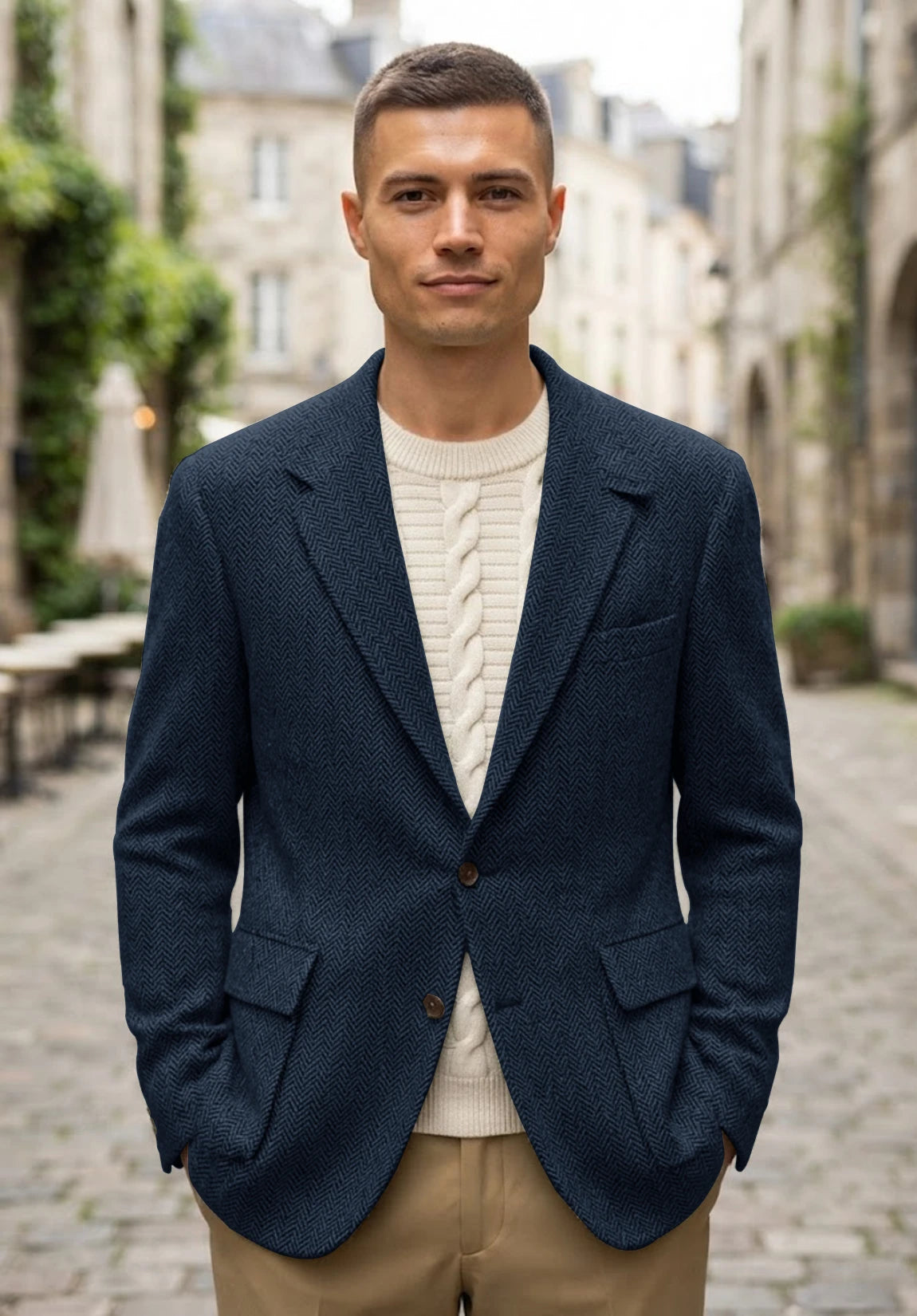Men's navy herringbone jacket