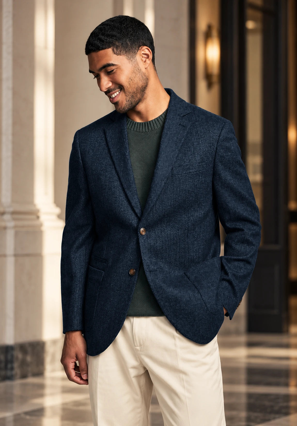 Men's navy herringbone jacket