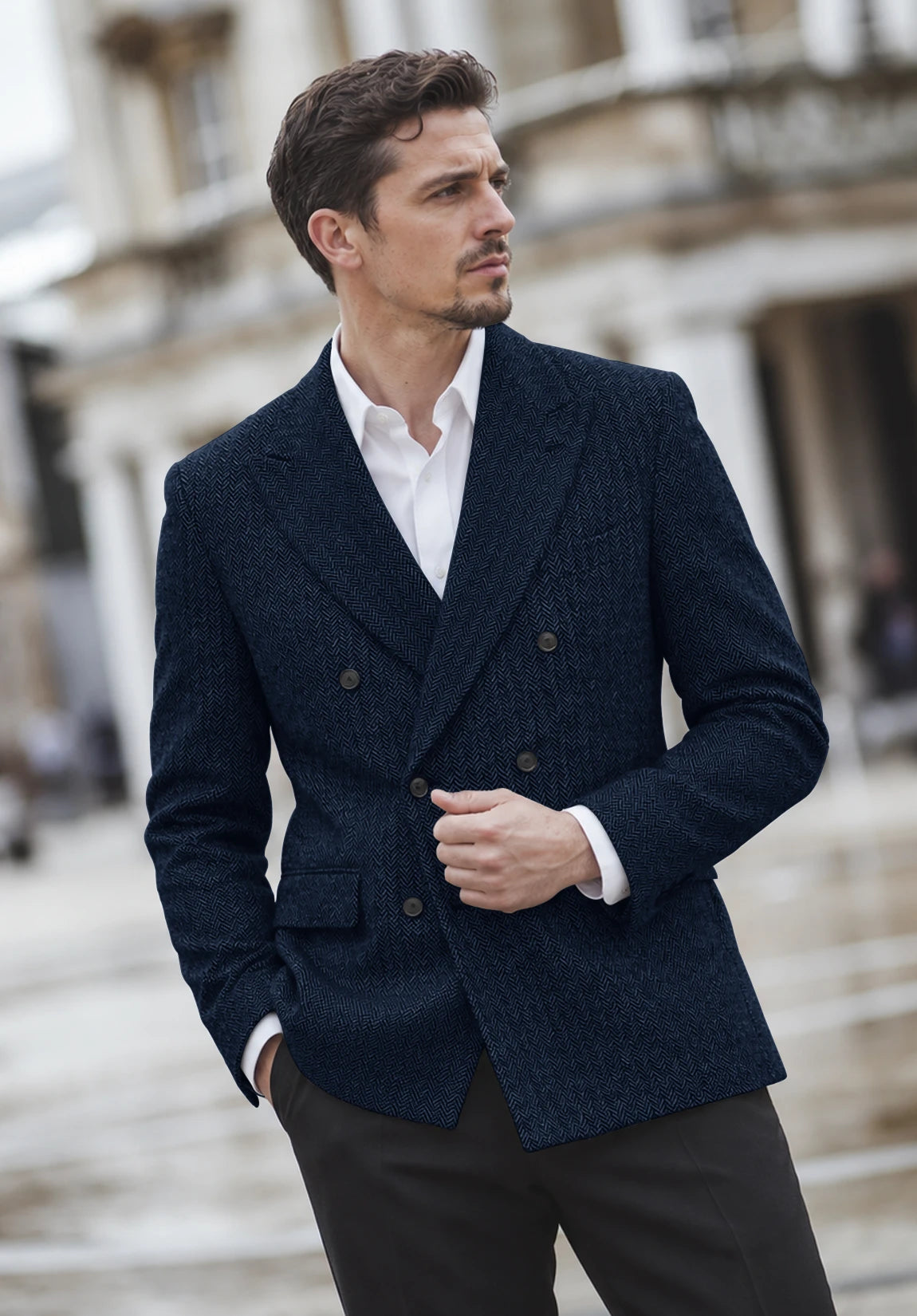 Men's navy herringbone jacket