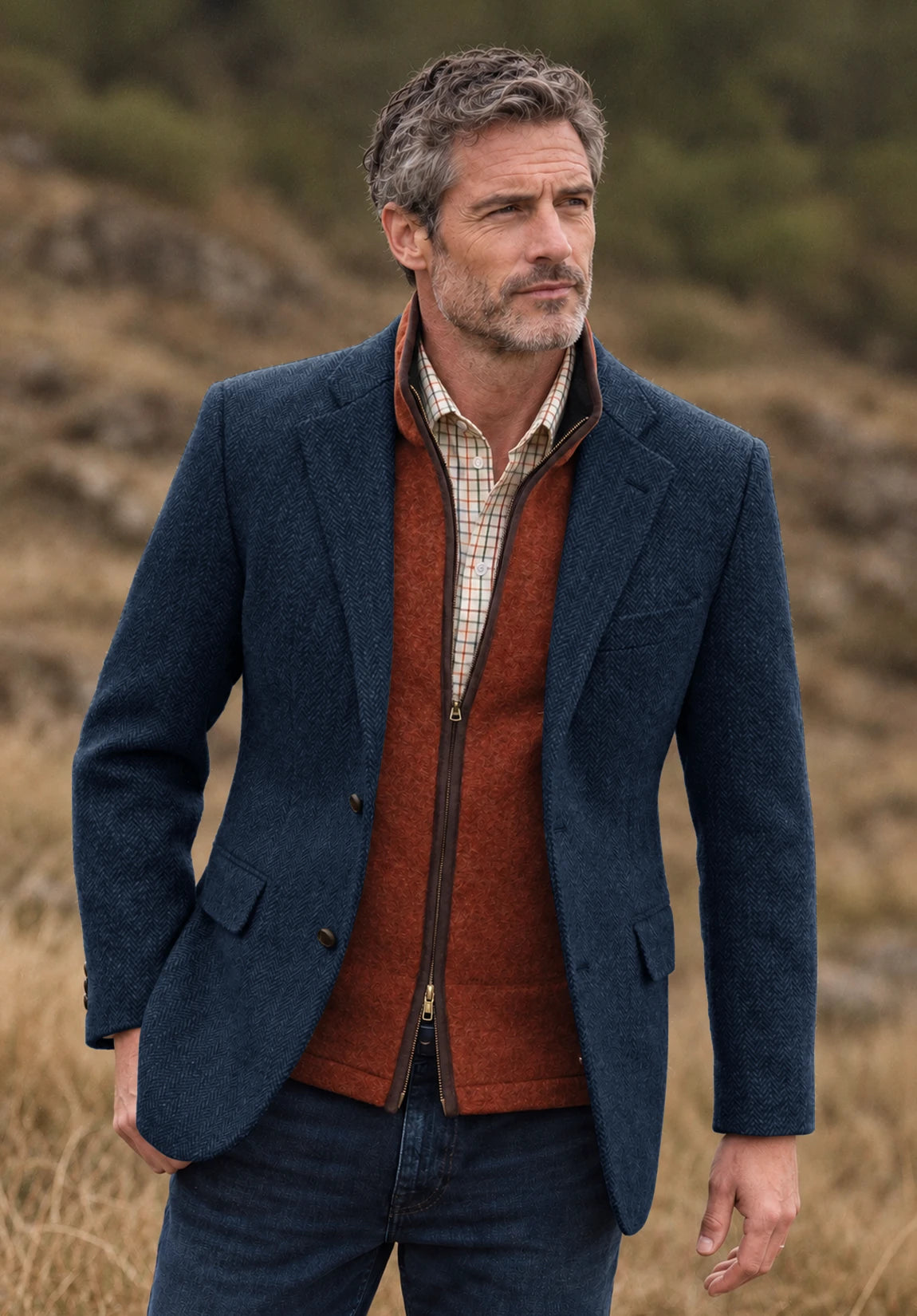 Men's navy herringbone jacket