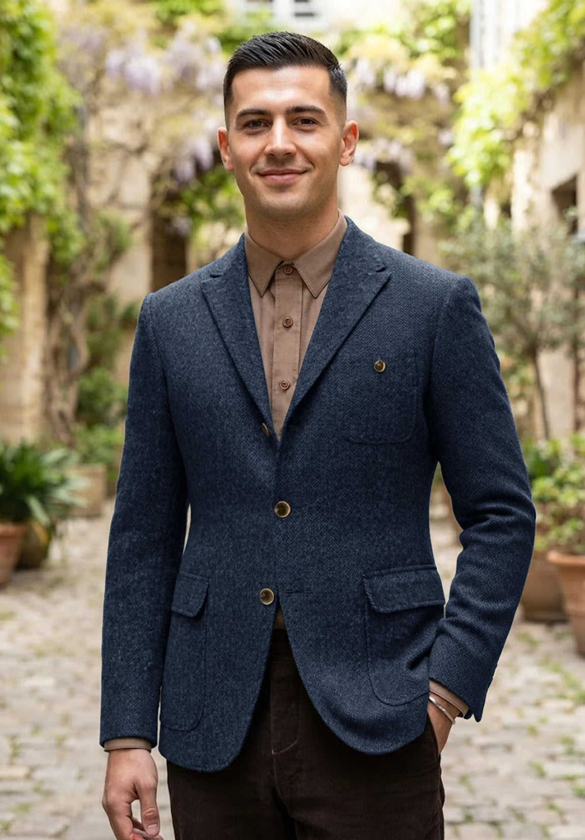 Men's navy herringbone jacket