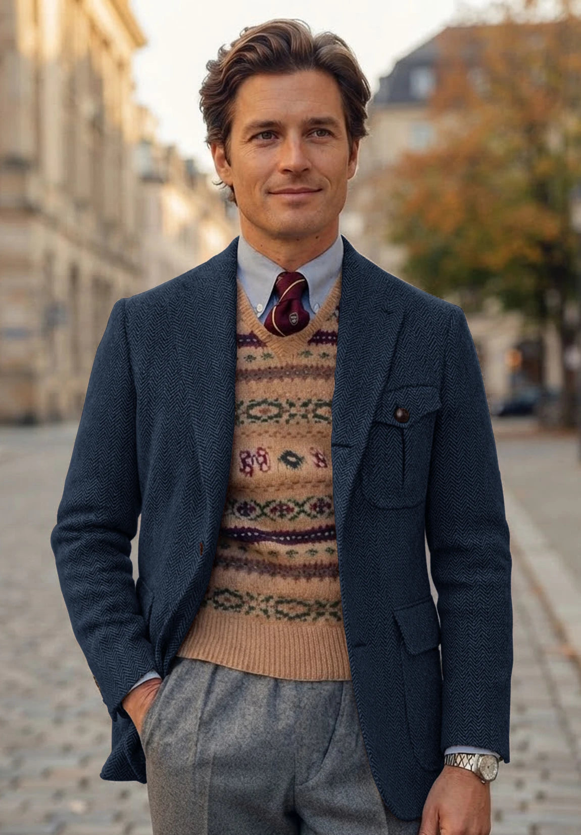 Men's navy herringbone jacket