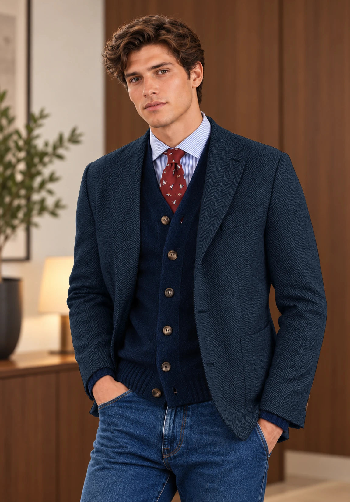 Men's navy herringbone jacket