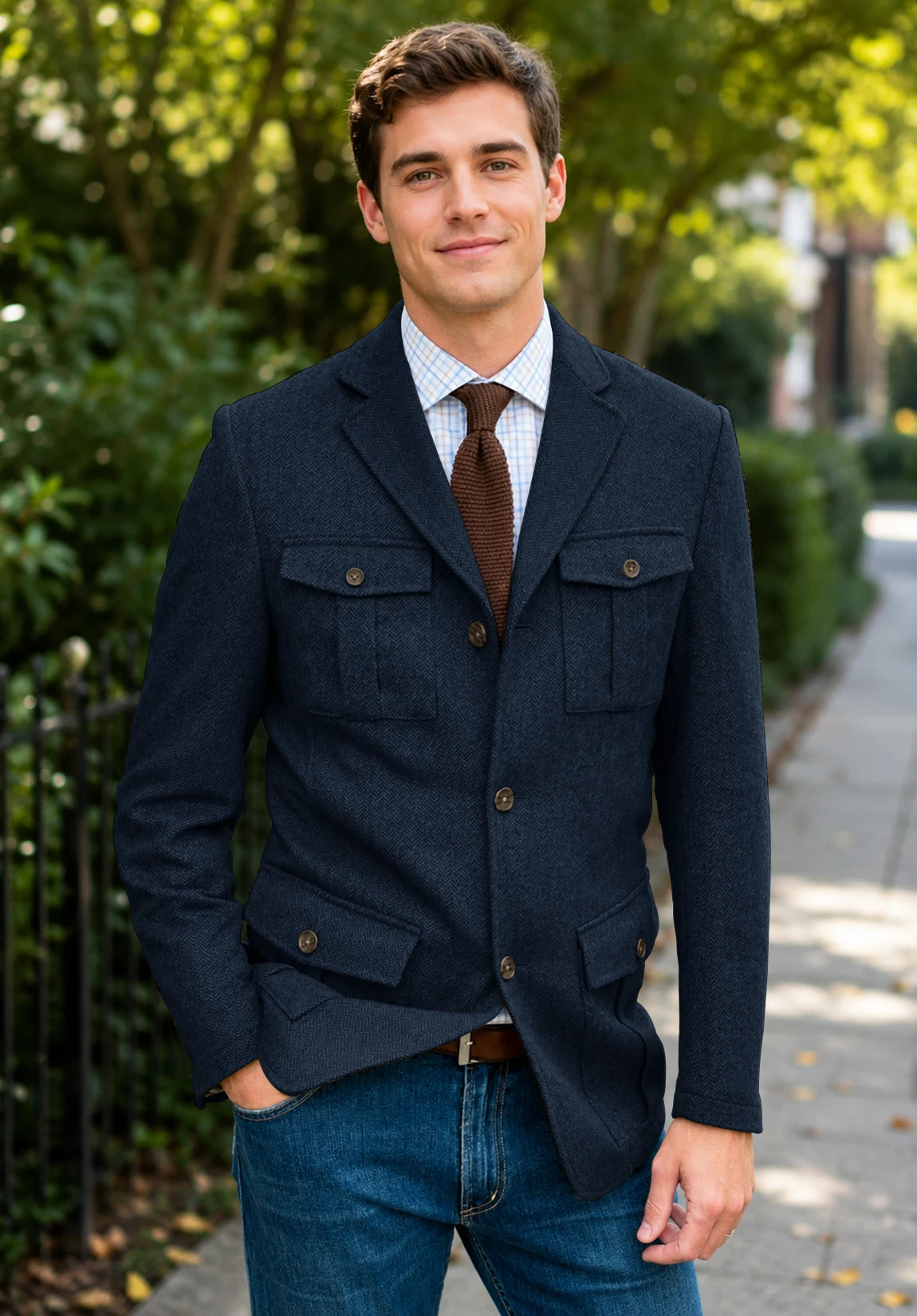 Men's navy herringbone jacket