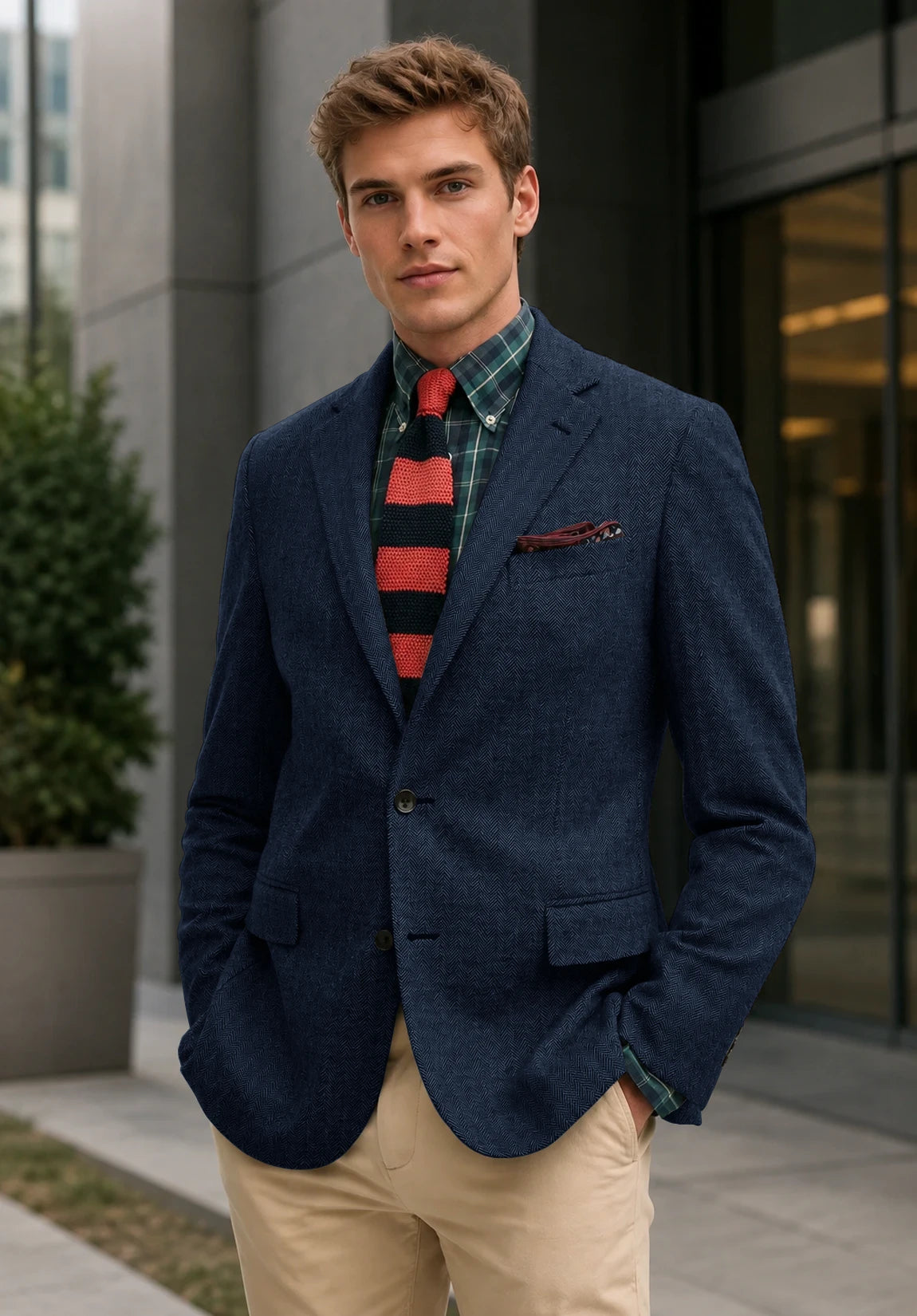 Men's navy herringbone jacket