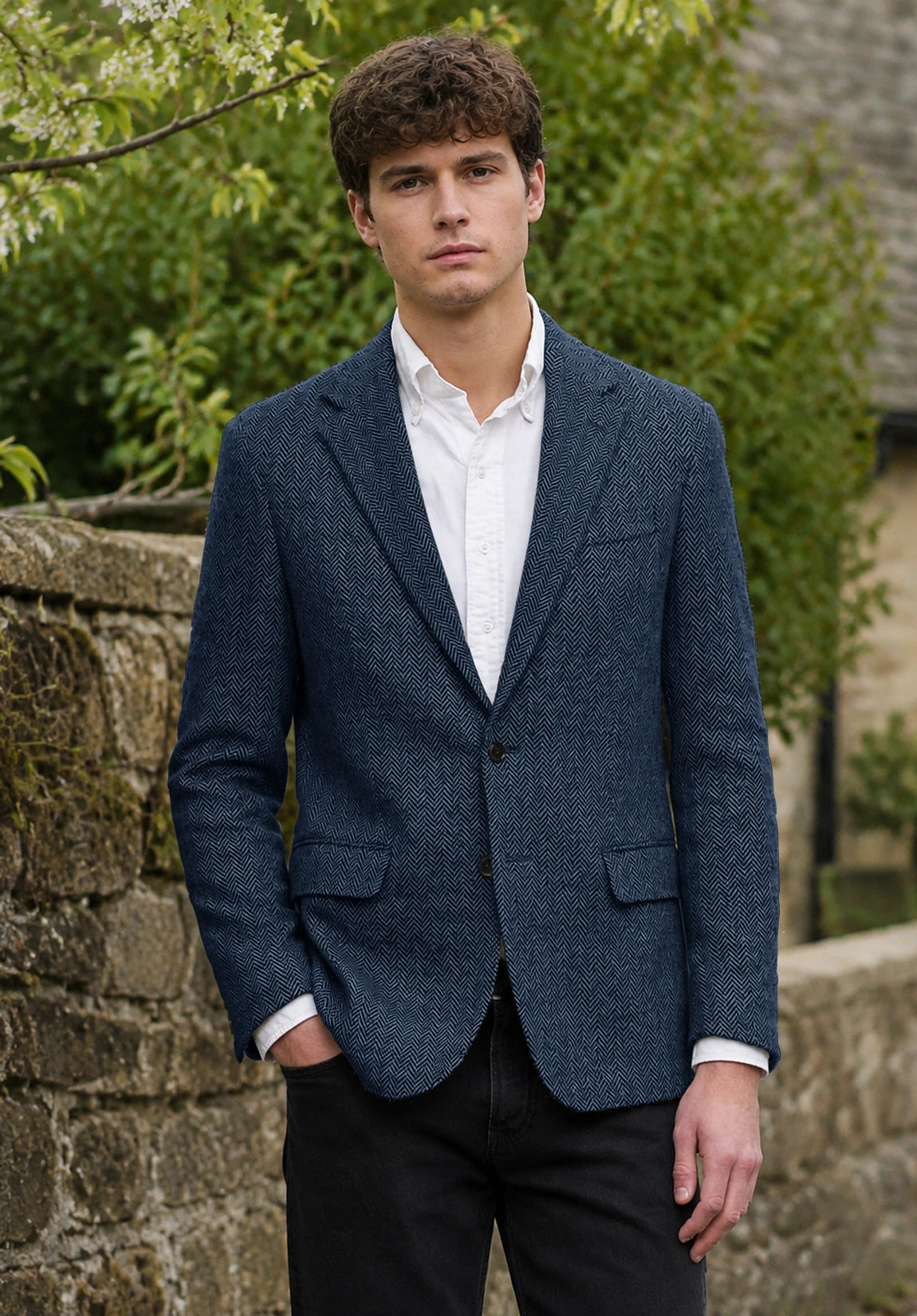 Men's navy herringbone jacket