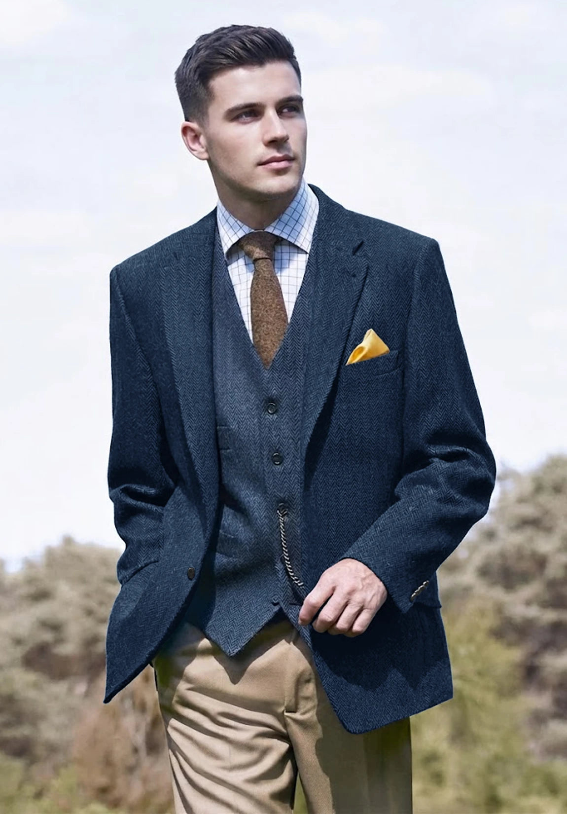 Men's navy herringbone jacket
