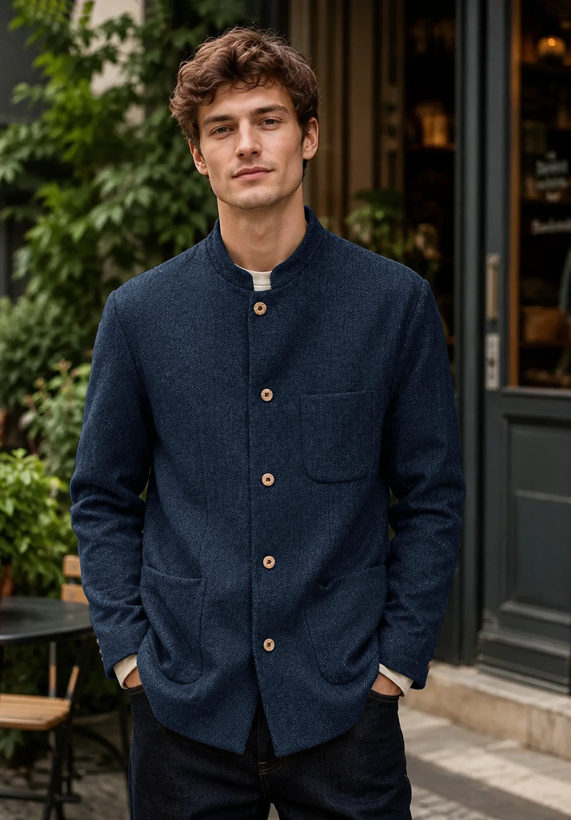 Men's navy herringbone jacket