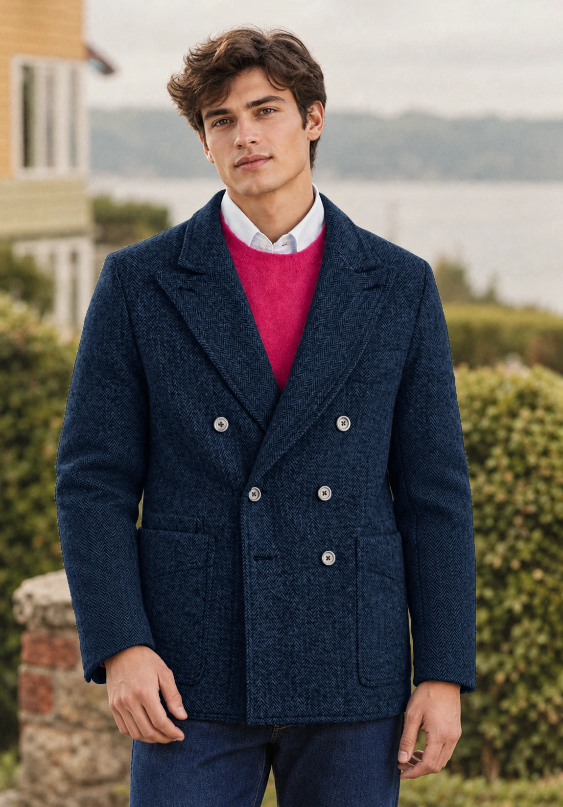 Men's navy herringbone jacket