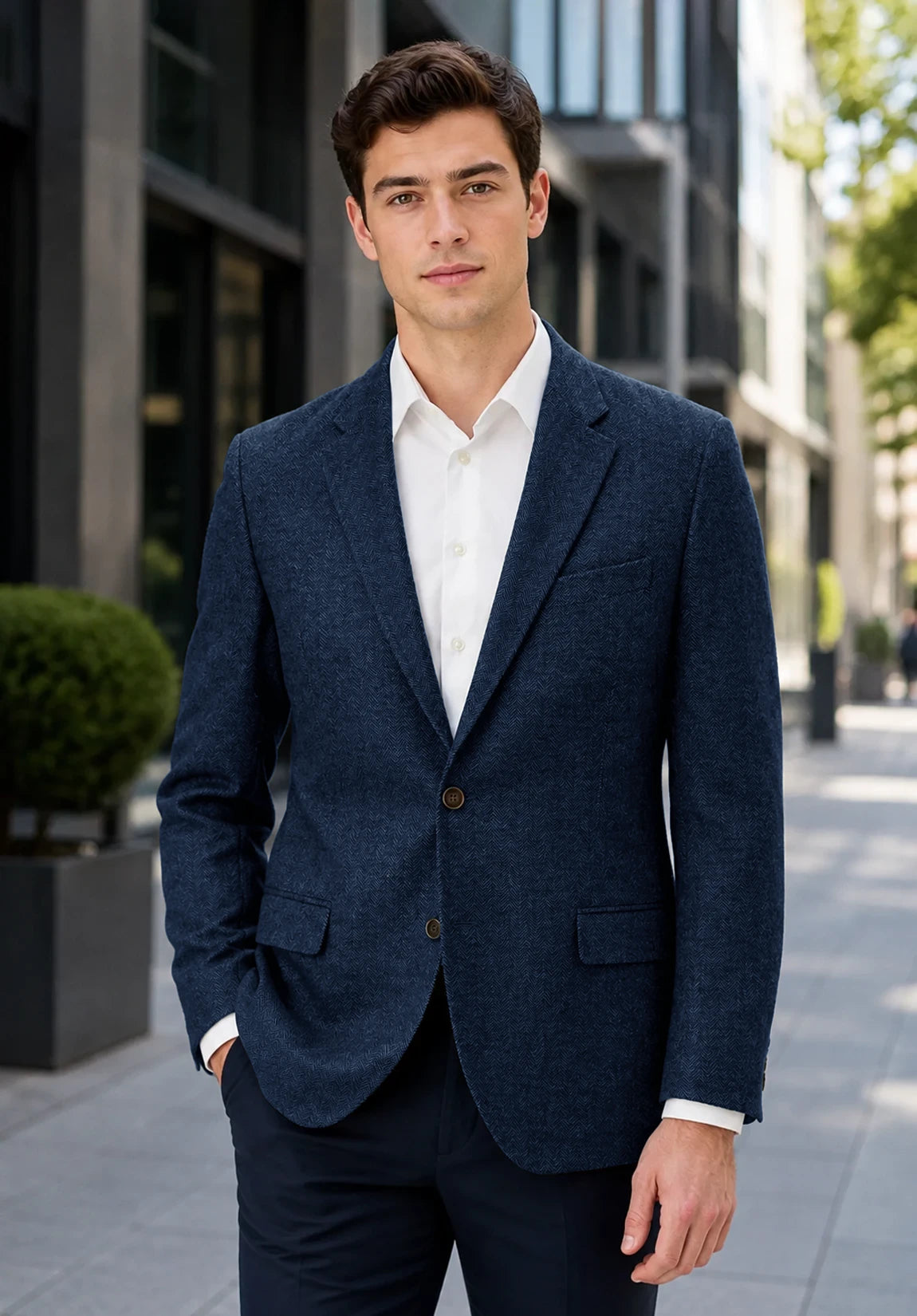 Men's navy herringbone jacket