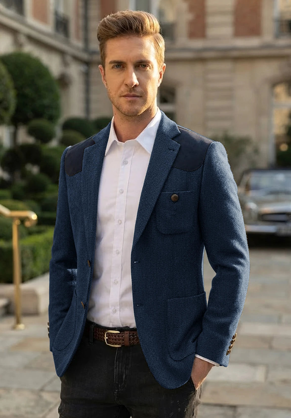Men's navy herringbone jacket