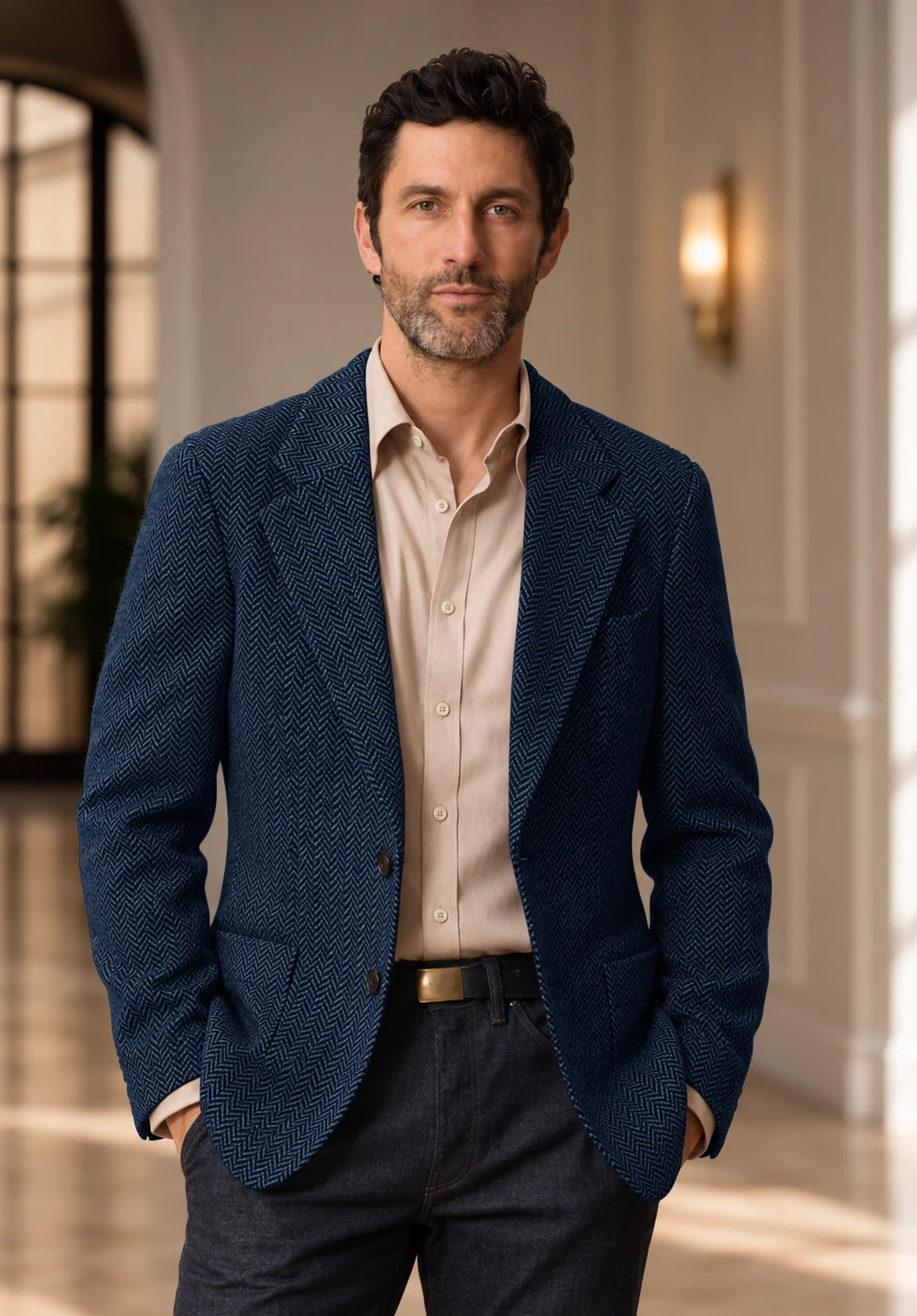 Men's navy herringbone jacket