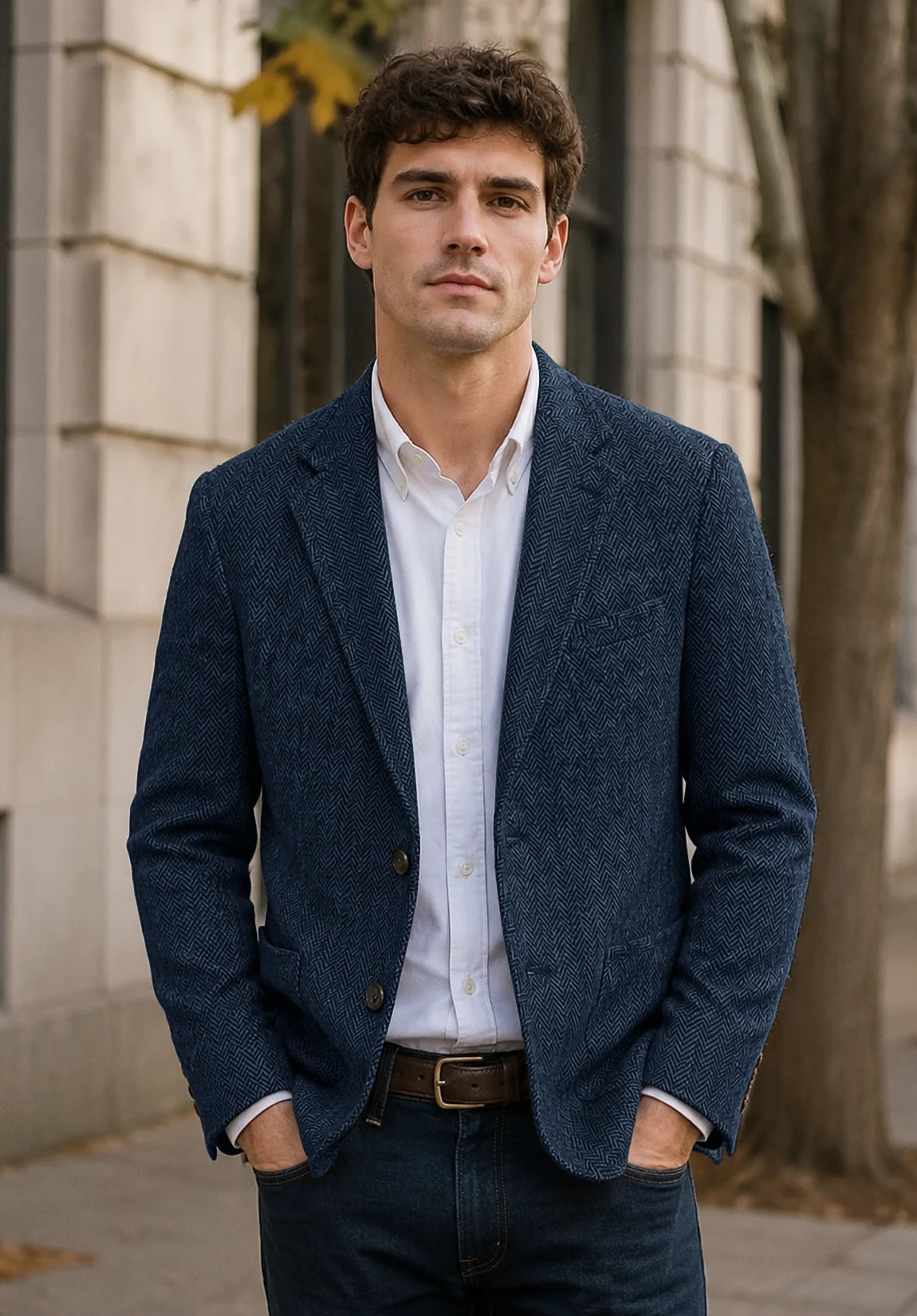 Men's navy herringbone jacket