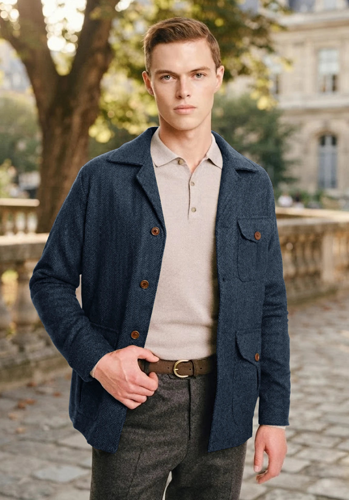Men's navy herringbone jacket