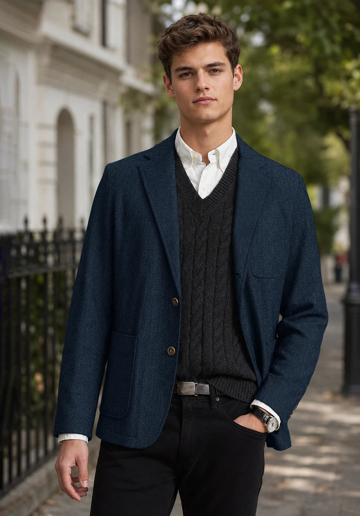 Men's navy herringbone jacket
