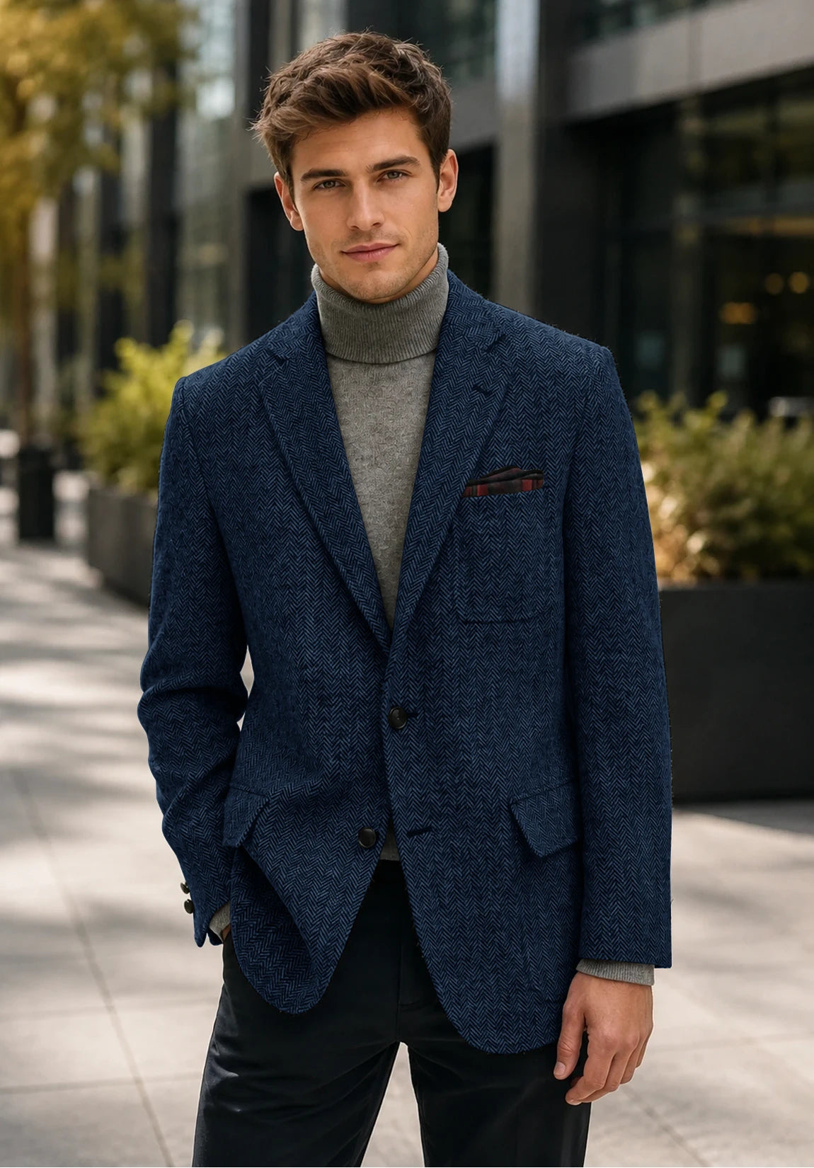 Men's navy herringbone jacket