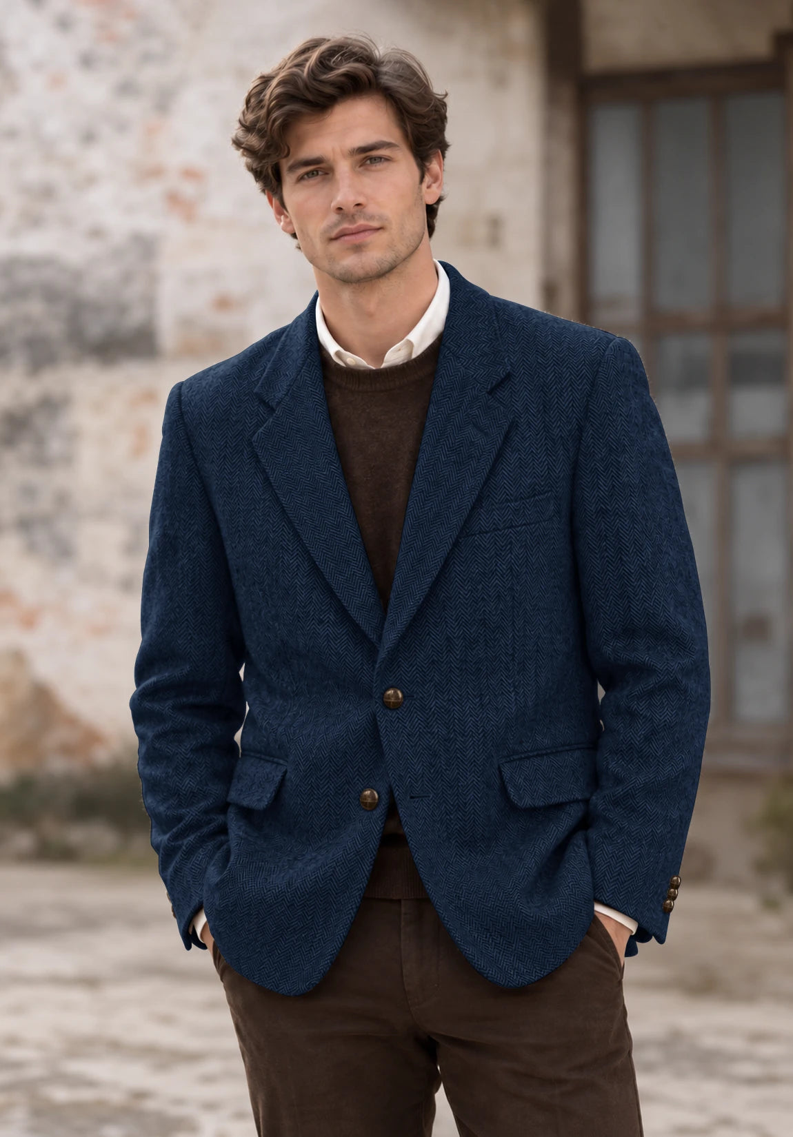 Men's navy herringbone jacket