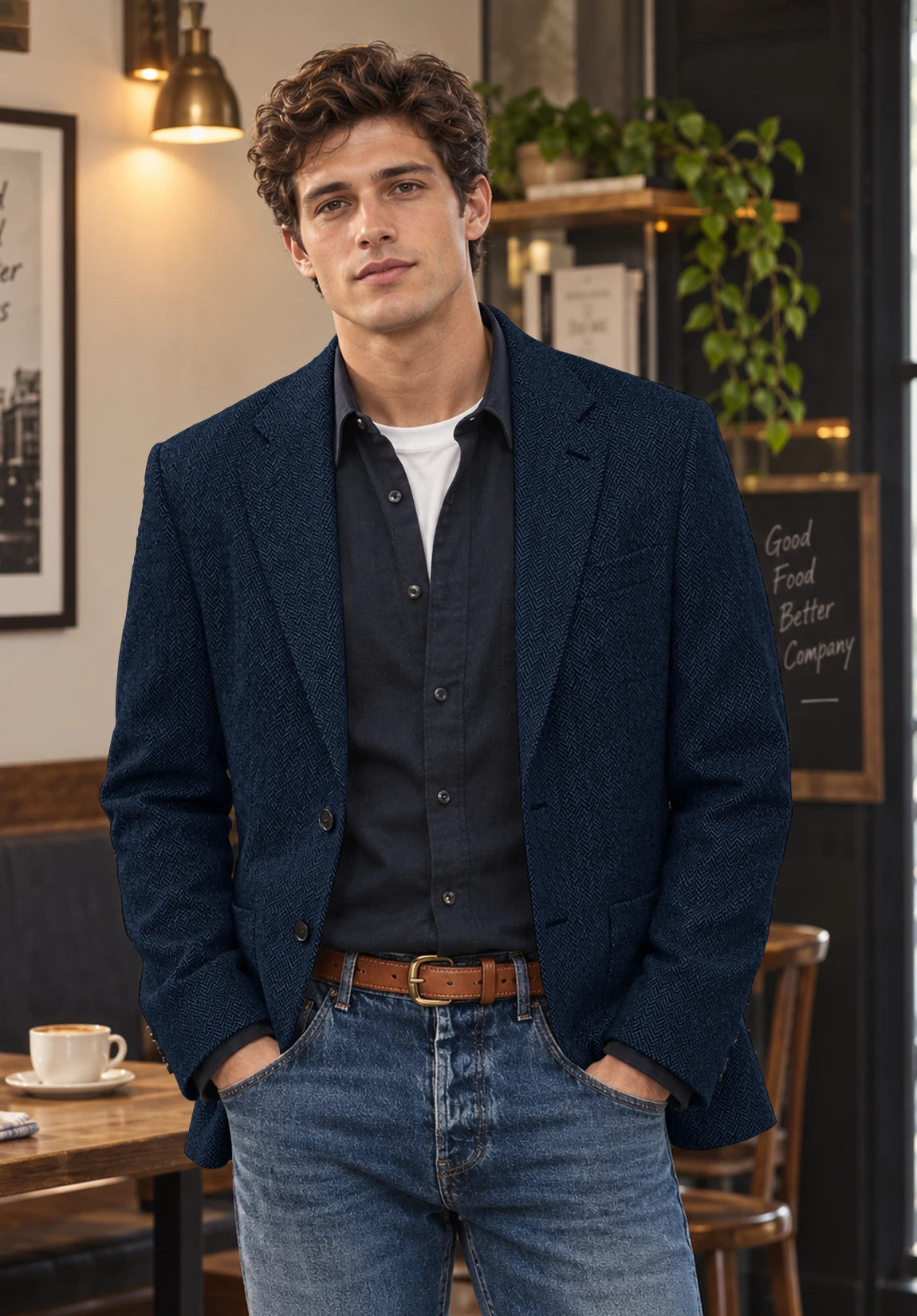 Men's navy herringbone jacket