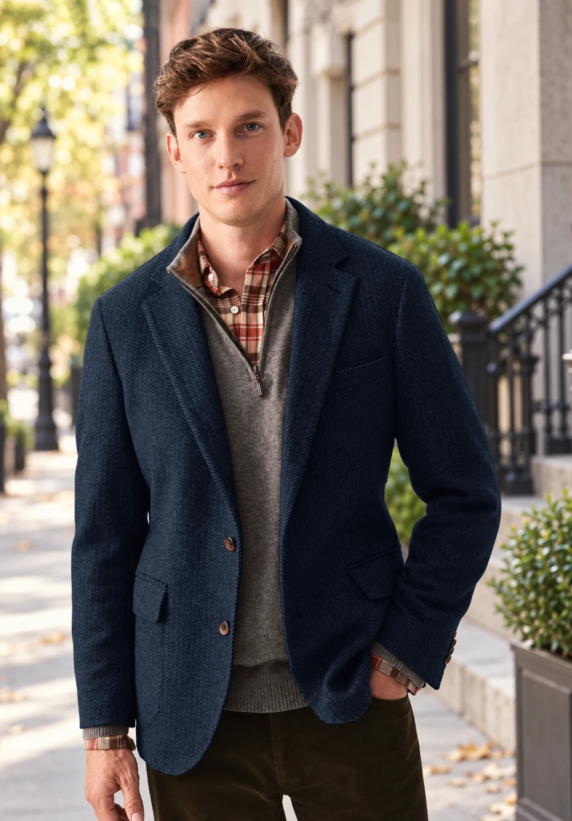 Men's navy herringbone jacket