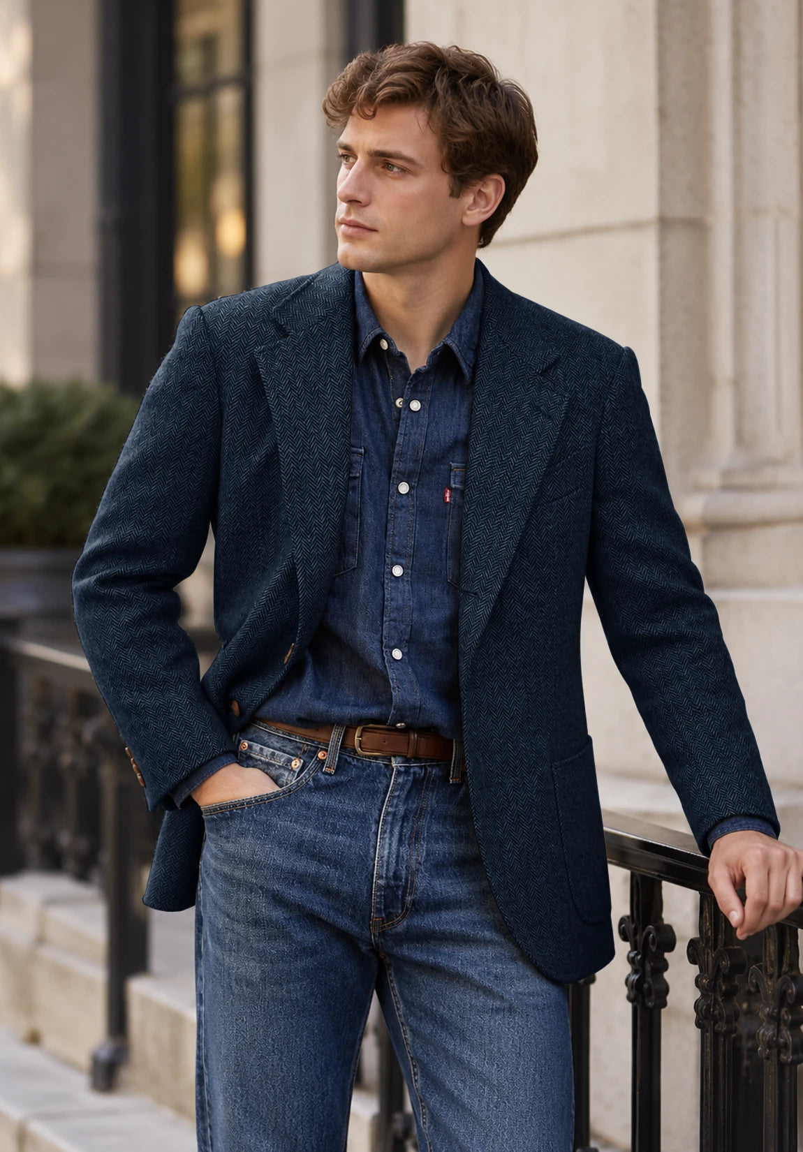 Men's navy herringbone jacket