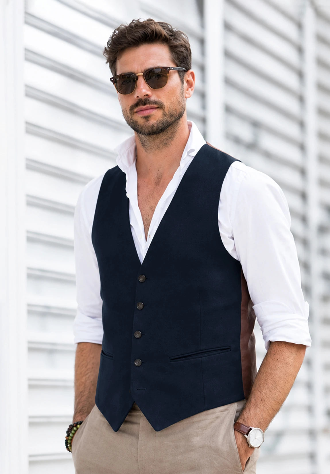 Men's navy suede vest