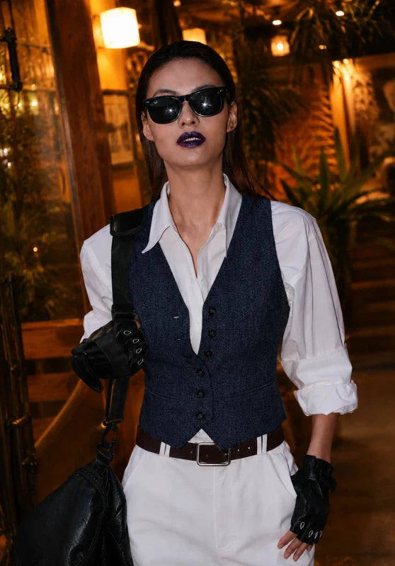 Women's navy tweed vest 