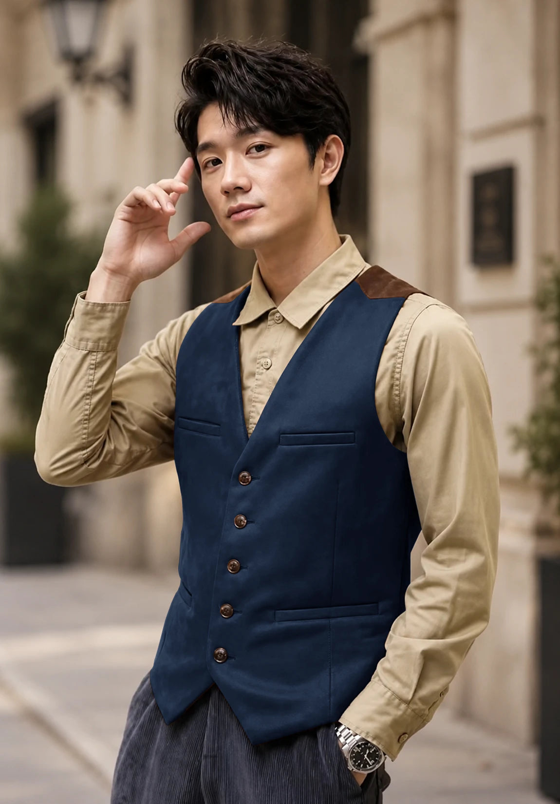 Men's navy suede vest