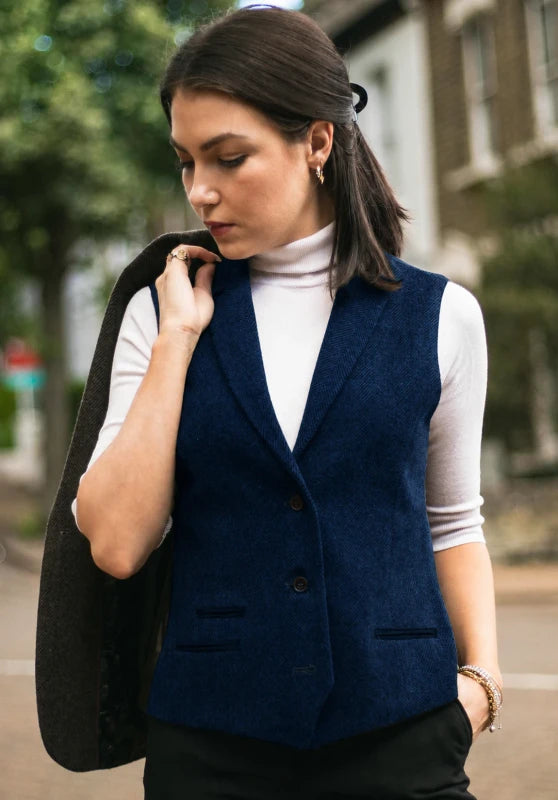 Women's navy tweed vest 