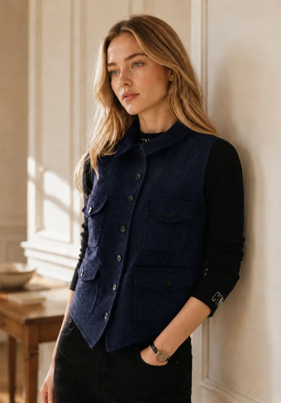 Women's navy tweed vest 