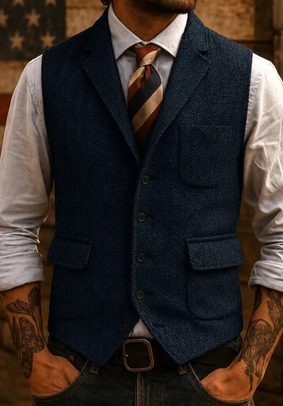 Men's navy tweed vest