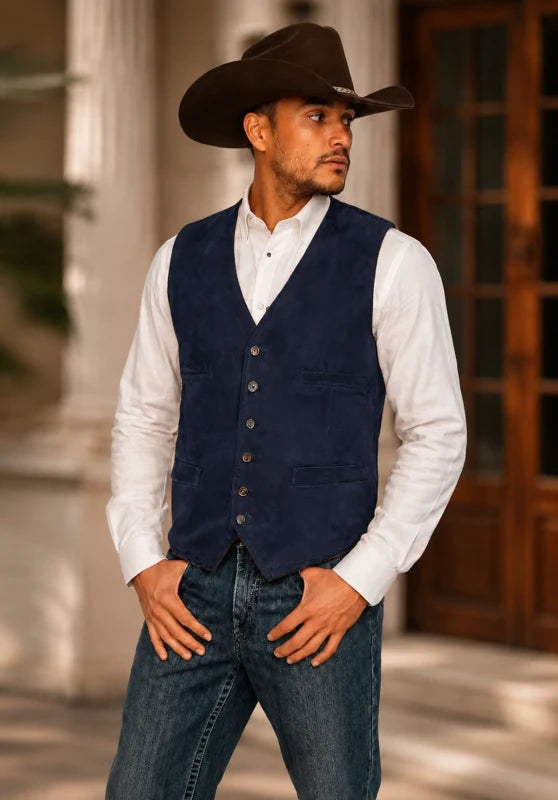 Men's navy suede vest 