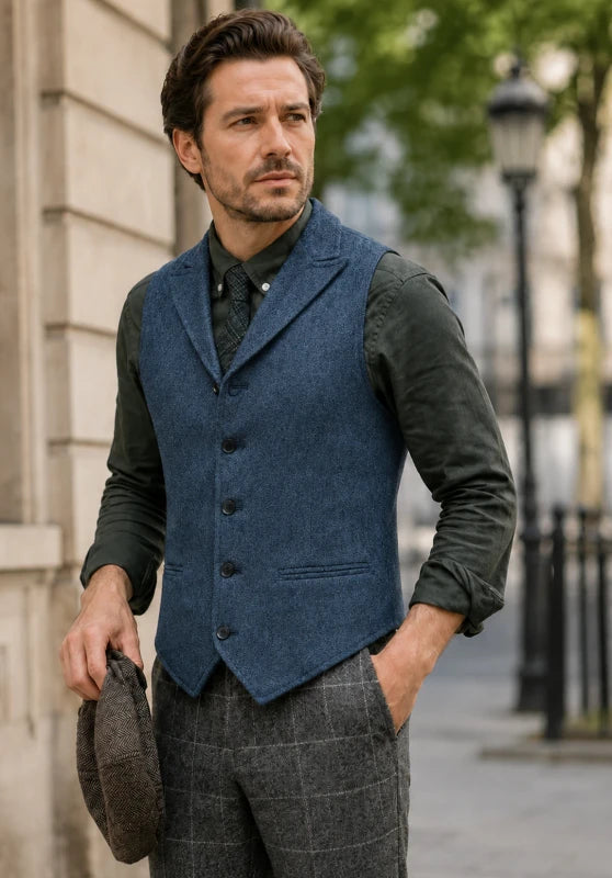 Men's navy tweed vest 