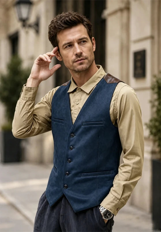 Men's navy suede vest 