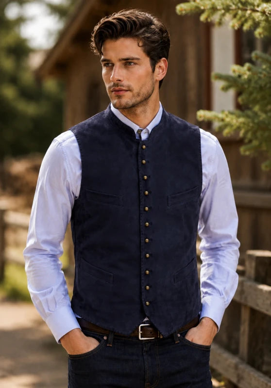 Men's navy suede vest 
