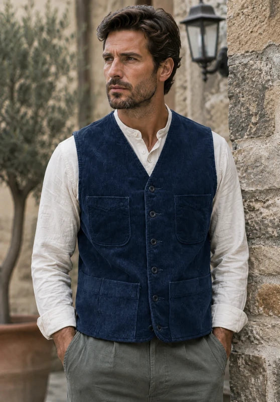 Men's navy blue corduroy vest 