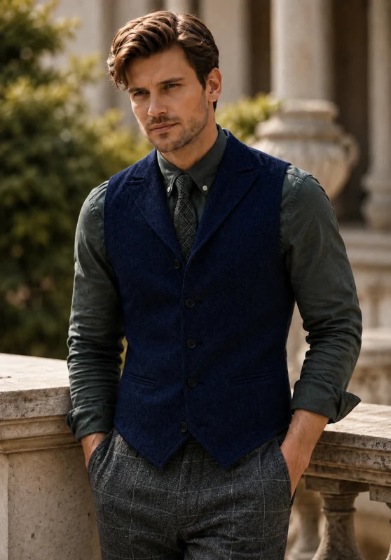 Men's navy tweed vest 